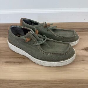 Justin Boots Olive Green Canvas Moc Toe Slip-Ons